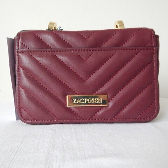 ZAC POSEN SOFT EARTHETTE Pearl Lady Chevron Quilted Chain SHLDR Bag Cabernet NWT - Picture 3 of 11